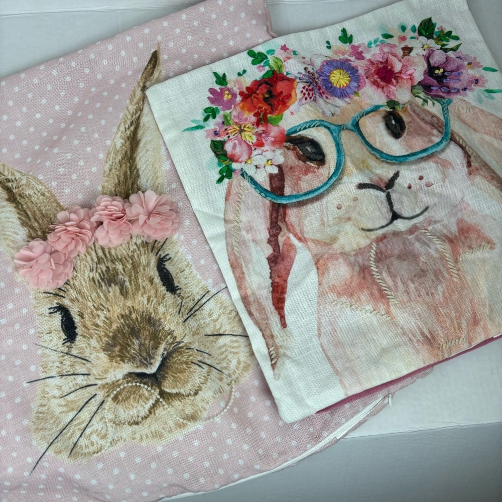Pair(2) whimsical Cute Easter/Spring/Bunny pillow covers -pastels